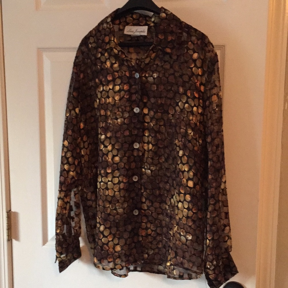 Sheer fabric blouse with gold shimmer accents